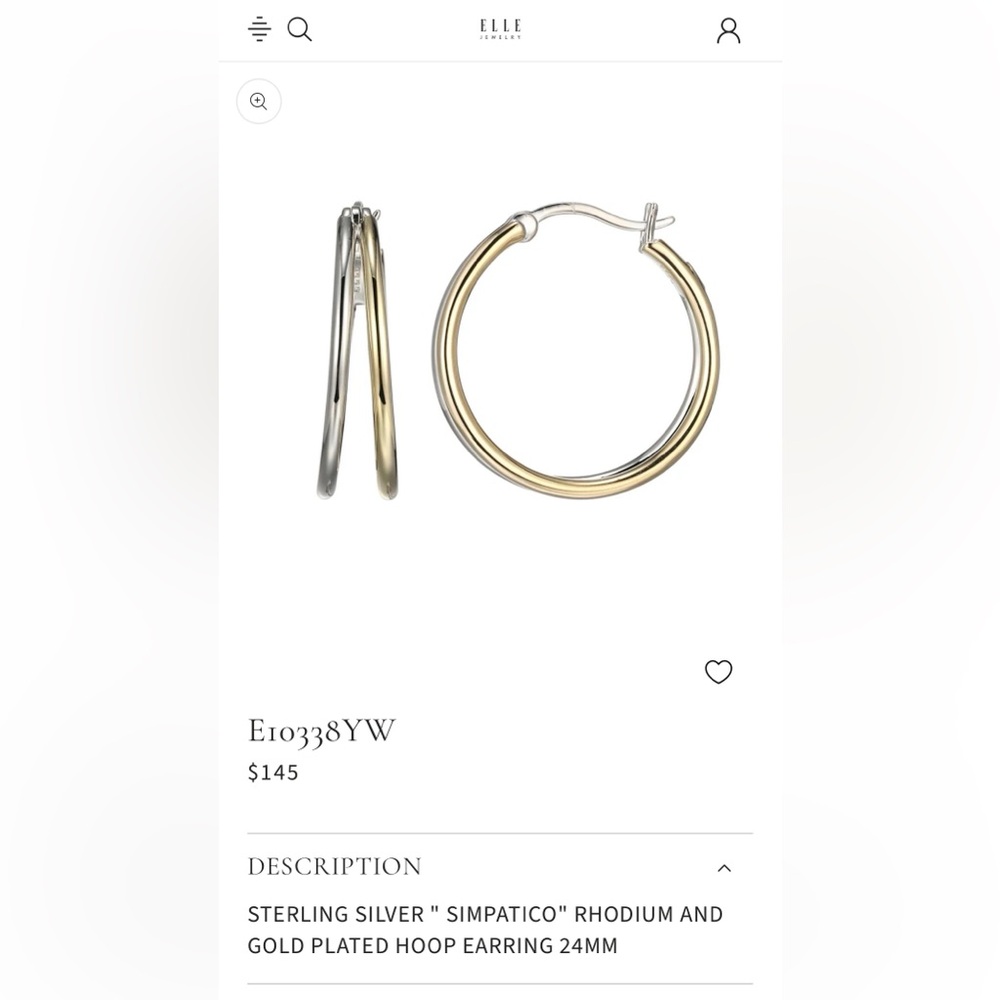 Elle Sterling Silver Rhodium and Gold Plated Hoop Earring- 24mm